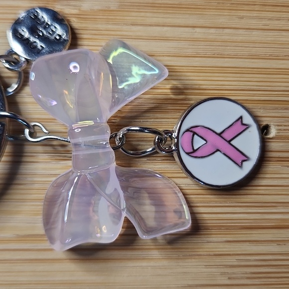 Pink Ribbon Purse Charm Or Keychain with Bow Charm - Picture 3 of 6
